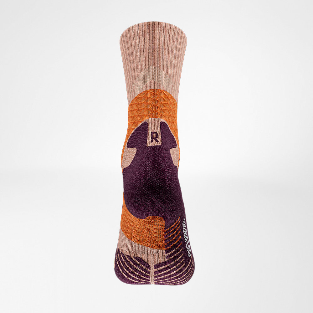 Back view of the purple orange medium -length trail run - running socks