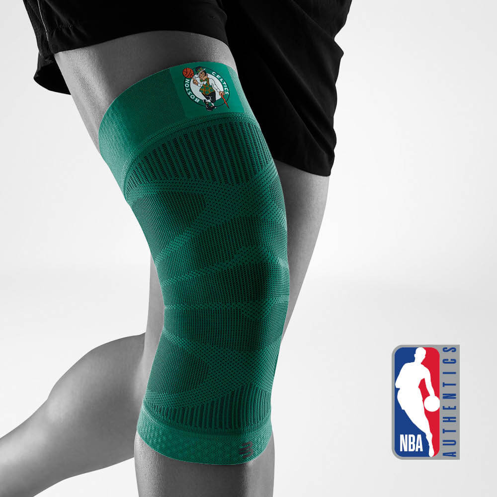 Complete view Knee Sleeve NBA Boston Celtics on the stylized gray body